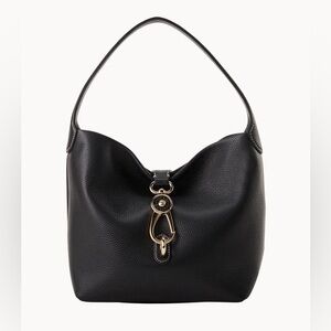 Dooney & Bourke Large Lucca Black Pebble Leather Logo Lock Hobo Purse Handbag